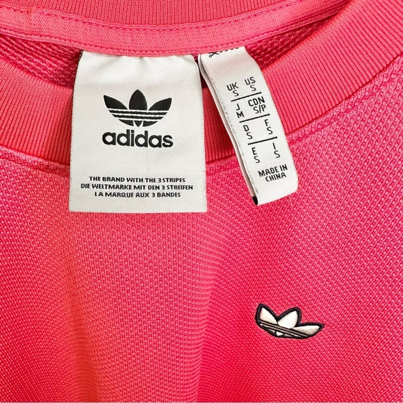 Adidas Originals Crewneck Piqué Sweatshirt Coral with Striped Cuffs - Picture 6 of 9
